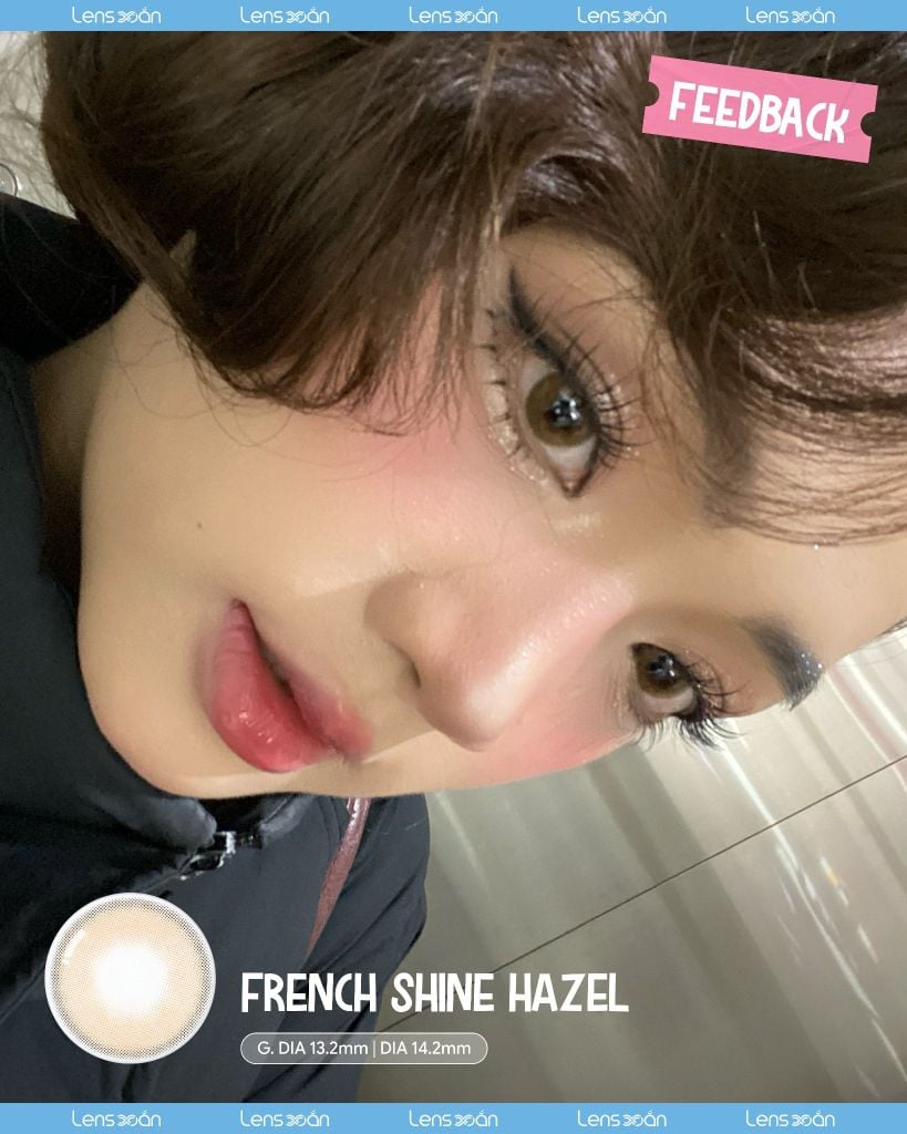 Lens French Shine Hazel 1 tháng Olens tone nâu hạt dẻ không viền tự nhiên