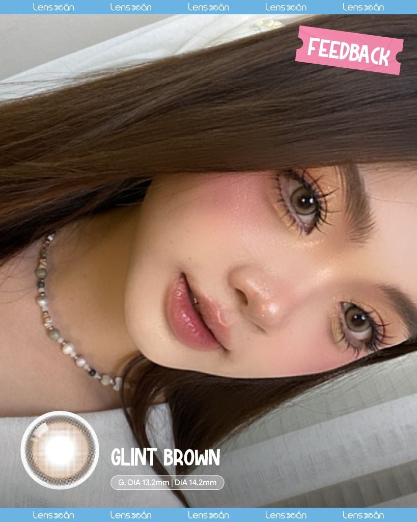 Lens GLINT BROWN OLOLA nâu cát lạnh beige giãn nhẹ G.DIA 13.2mm viền đen sắc nét