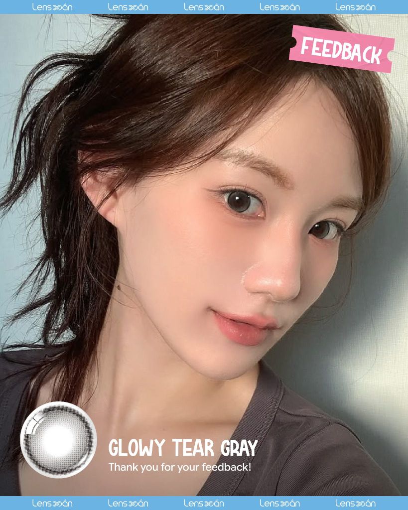 Glowy Tear Gray Olens 1 tháng chất liệu Puscon tone xám chì mắt ướt