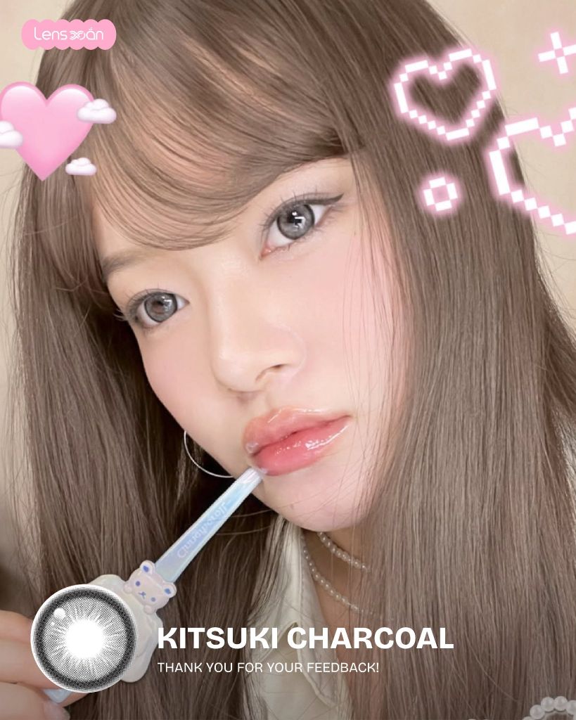 Kitsuki Charcoal MYFIPN lens xám giãn tròng 14.5 chính hãng Lens Xoắn