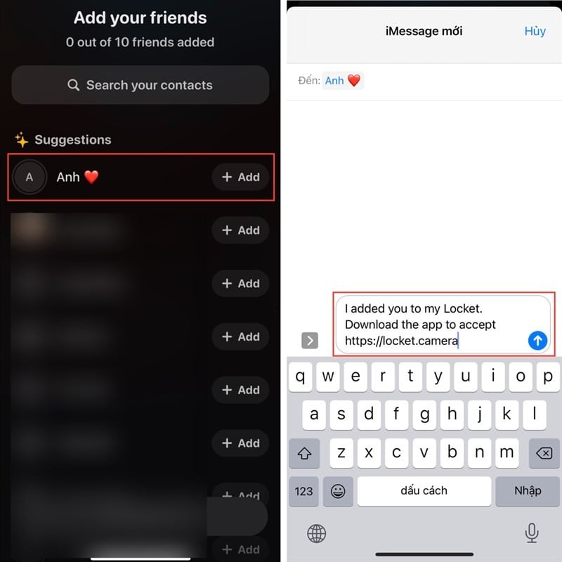 Chọn bạn bè kết nối trên Locket Widget