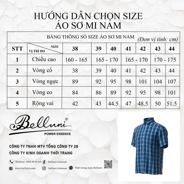 Bảng quy đổi size áo sơ mi nam