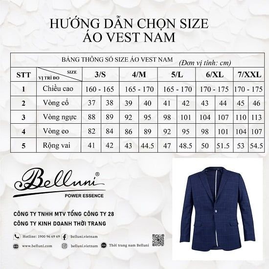 Bảng quy đổi size áo vest nam Belluni