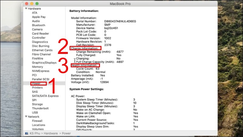 Bảng thông số chu kỳ sạc pin MacBook Air M3 chính hãng
