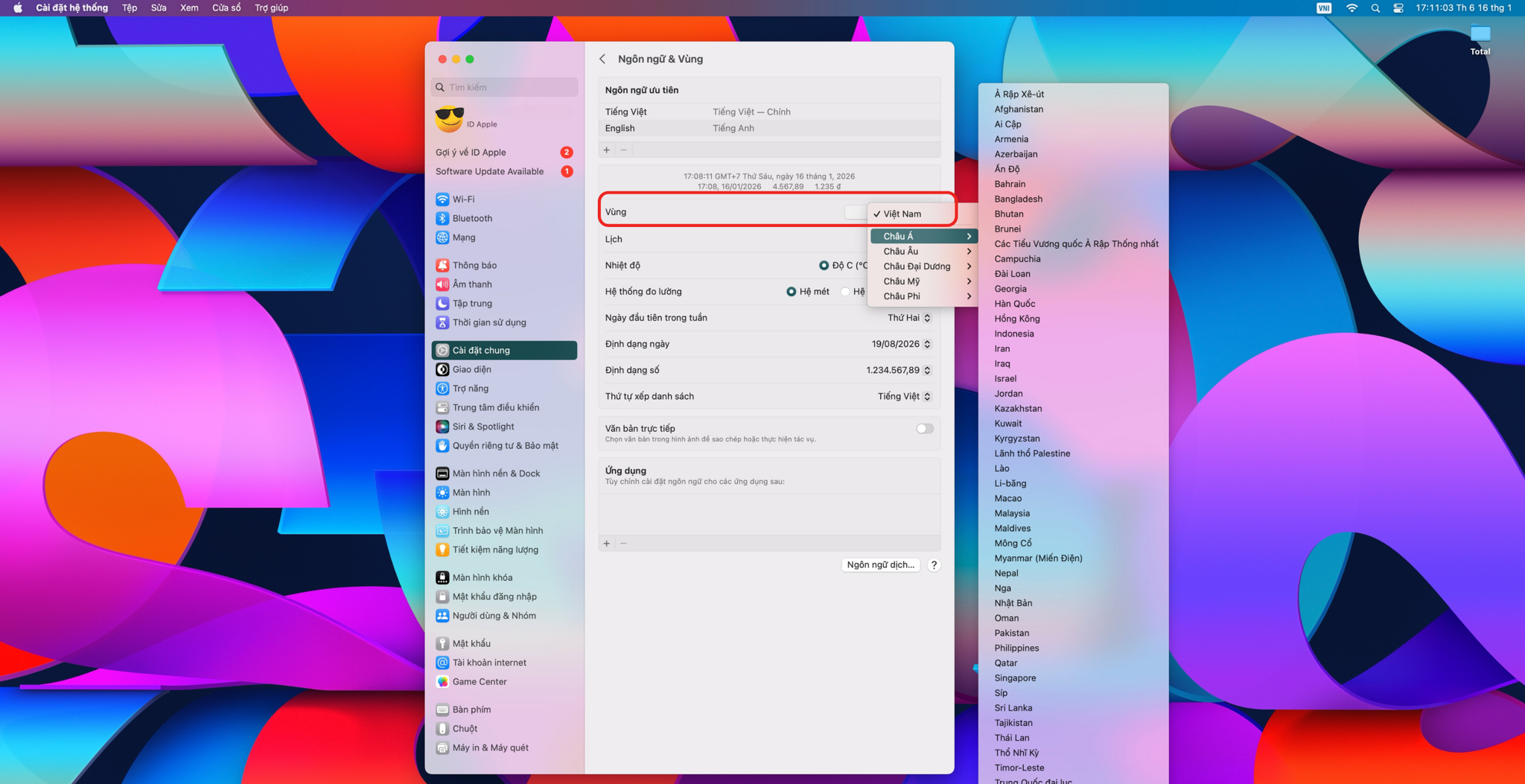 Cách thay đổi vùng trên máy Mac