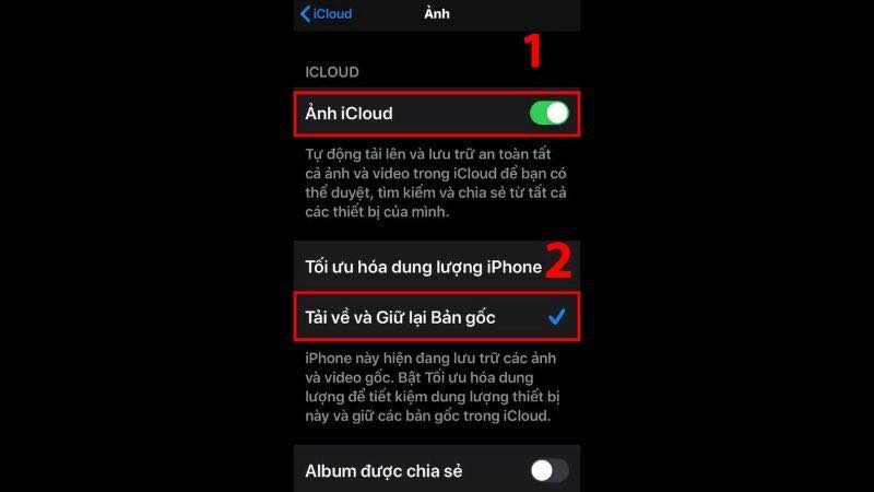 Chọn ảnh iCloud sau đó chọn tải về và giữ lại bản gốc