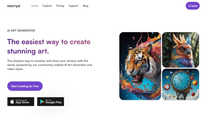 Giao diện phần mềm AI tạo hình ảnh từ văn bản Starry AI