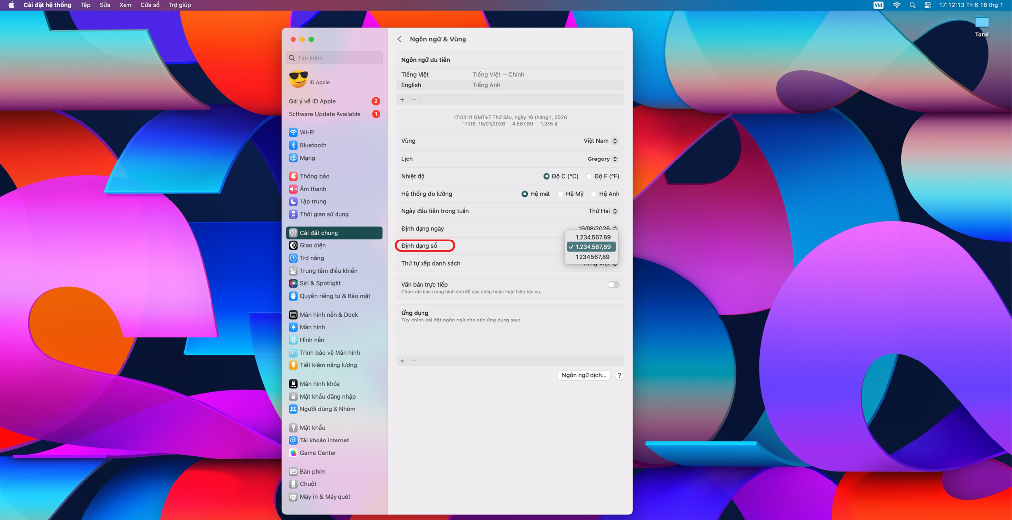 Thay đổi định dạng số trên MacBook Air