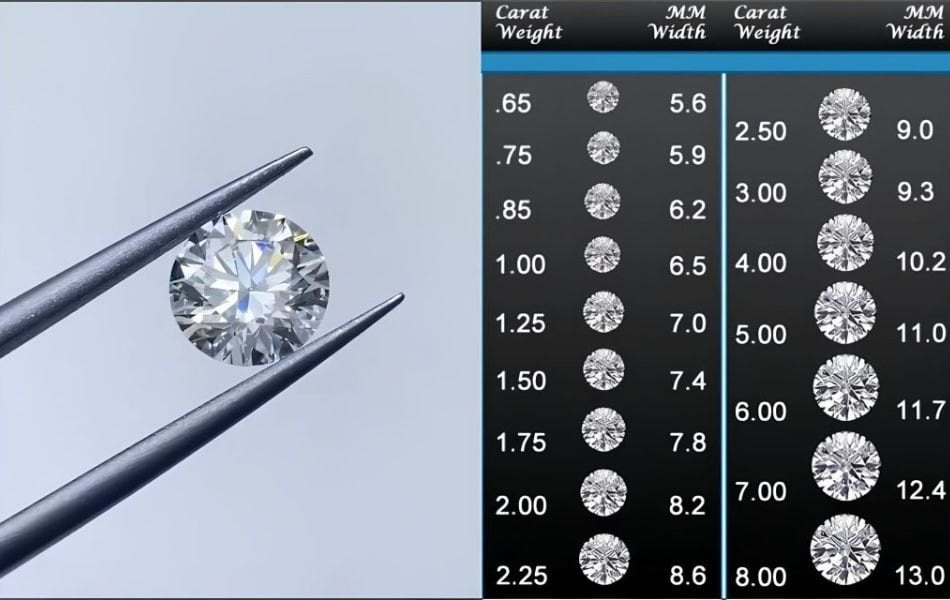 kim cương 8 carat bao nhiêu ly
