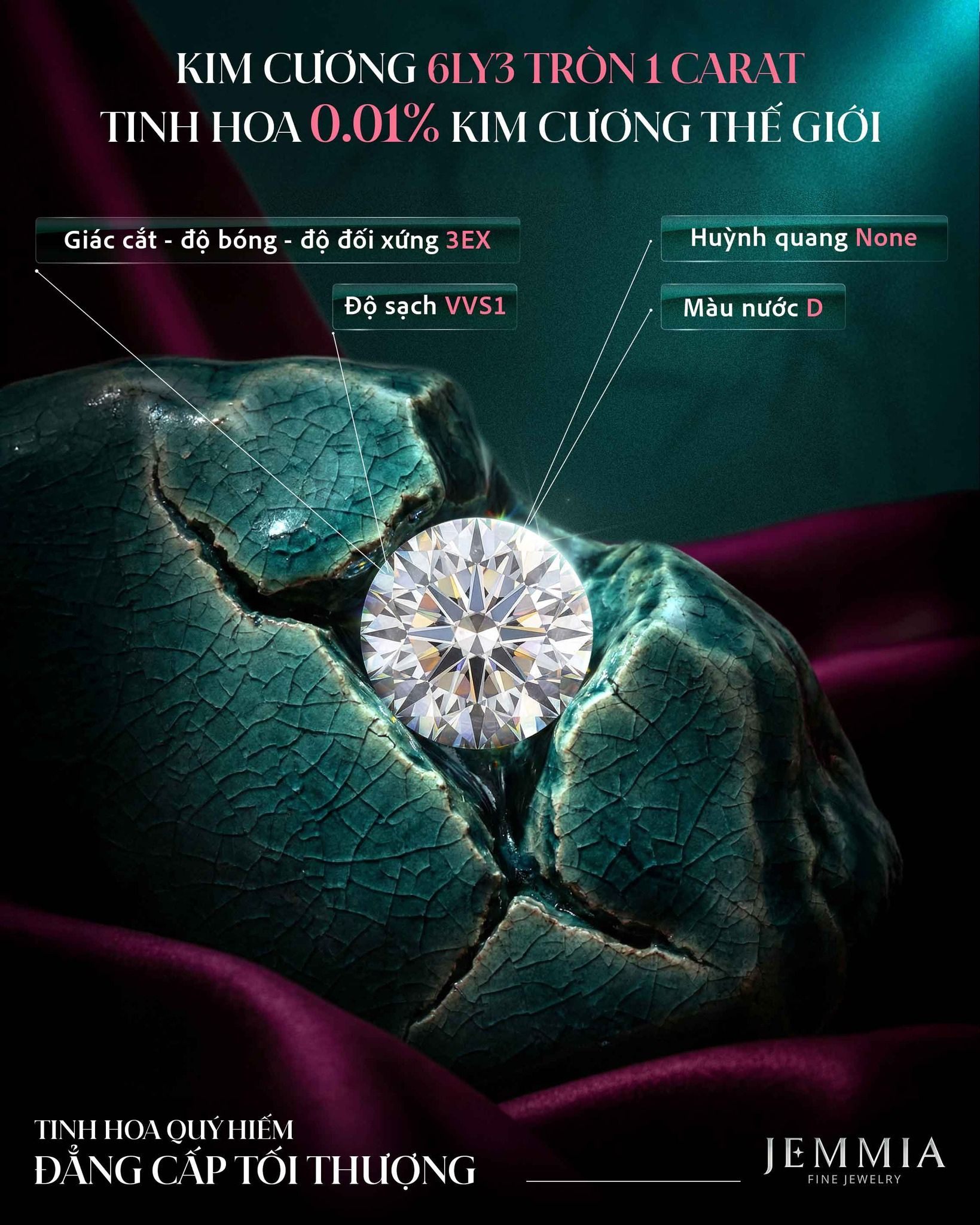 Kim cương 6ly3 tròn 1 carat tiêu chuẩn cao