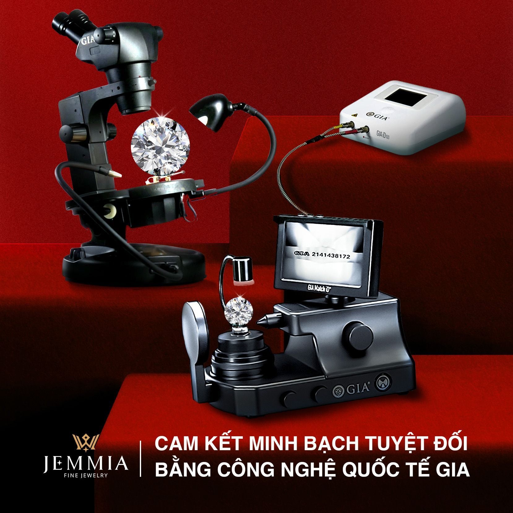 Kim cương Jemmia kiểm định GIA và xác minh bằng công nghệ chuẩn GIA