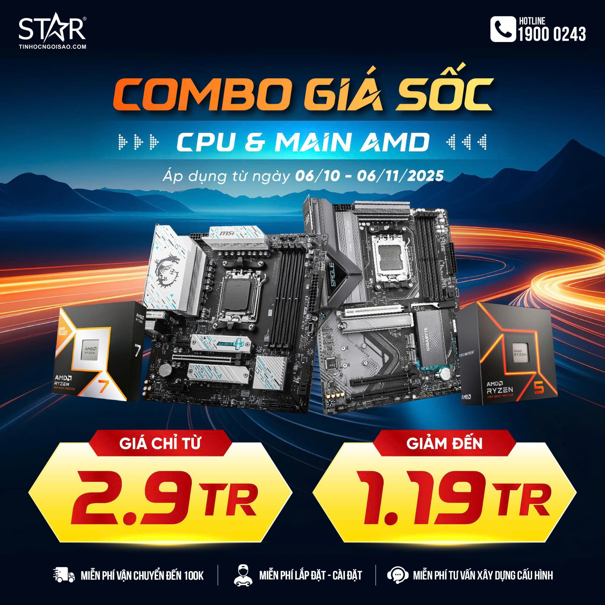 Giảm đến 1.19 triệu khi mua combo CPU & Main AMD