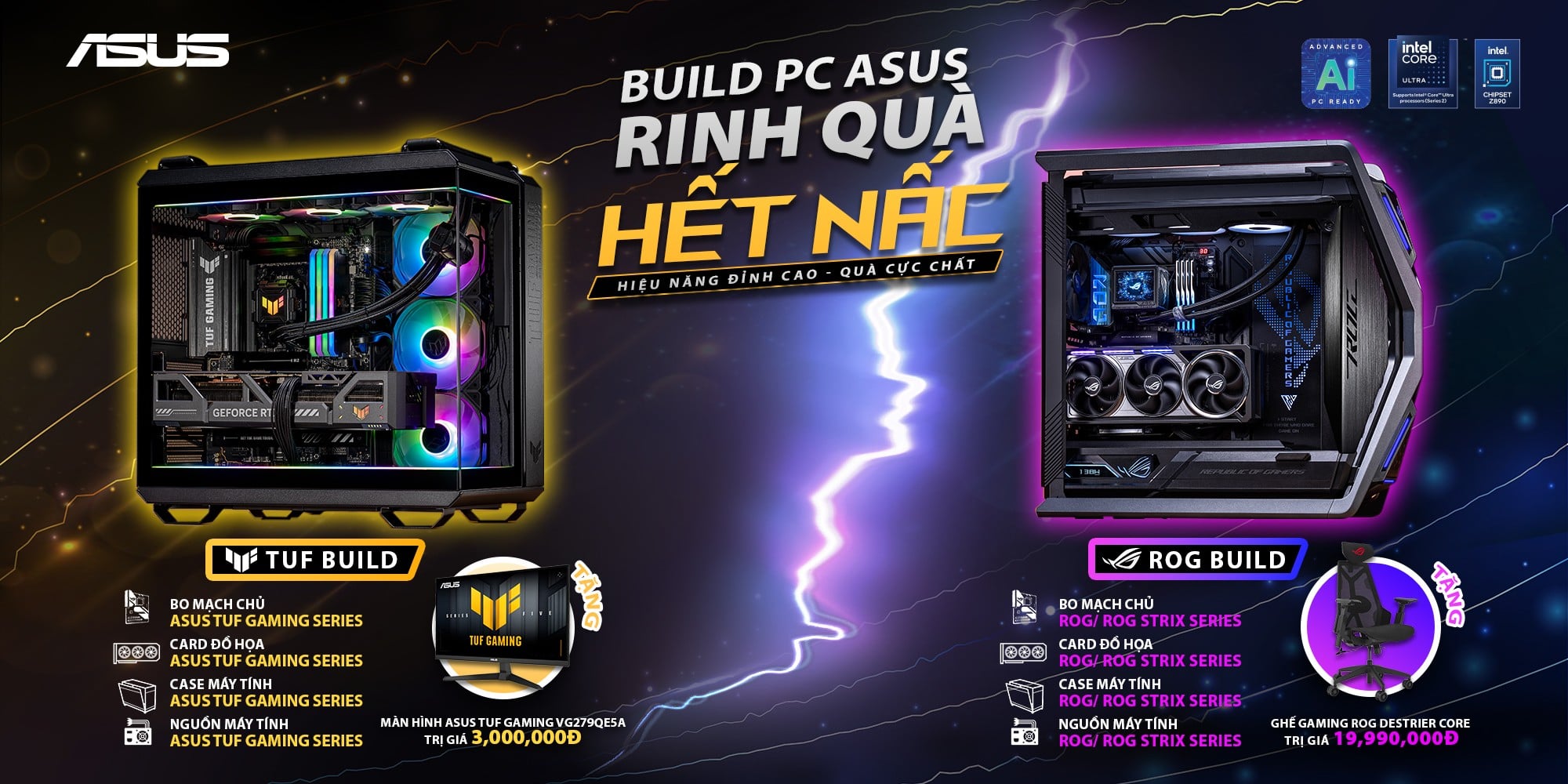 Build PC ASUS Nhận Quà Cực Khủng: Tặng Màn Hình 3 Triệu & Ghế Gaming Gần 20 Triệu