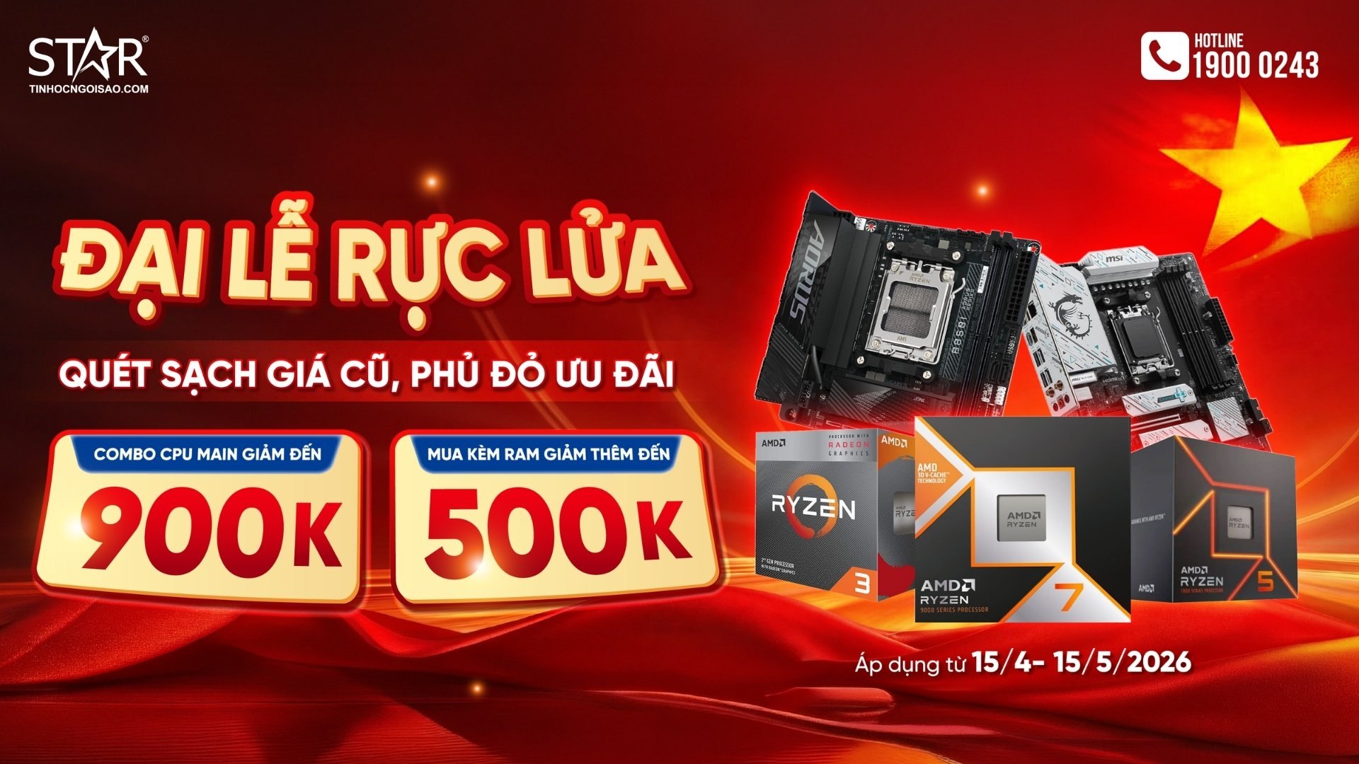Đại Lễ Rực Lửa – Quét Sạch Giá Cũ, Phủ Đỏ Ưu Đãi, Combo CPU Main RAM Giảm Sốc