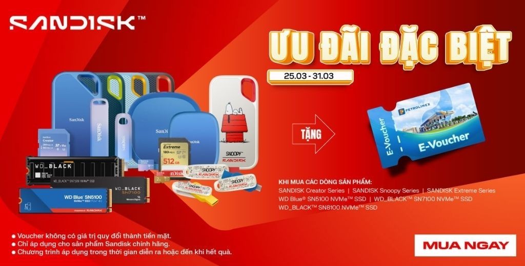 Mua thiết bị lưu trữ Sandisk - Tặng Voucher xăng dầu