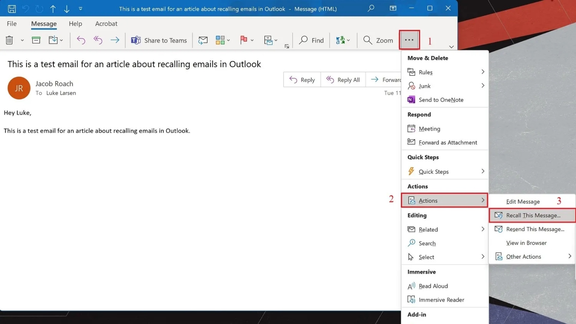 Hướng Dẫn Chi Tiết&nbsp;Thu Hồi Email Đã Gửi Trong Outlook - Bước 2 và 3