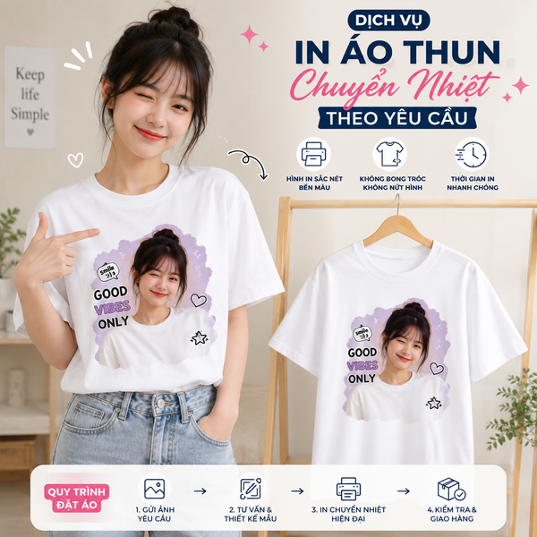Dịch vụ in áo thun theo yêu cầu sử dụng công nghệ in chuyển nhiệt sắc nét tại Con Hiu Hồng