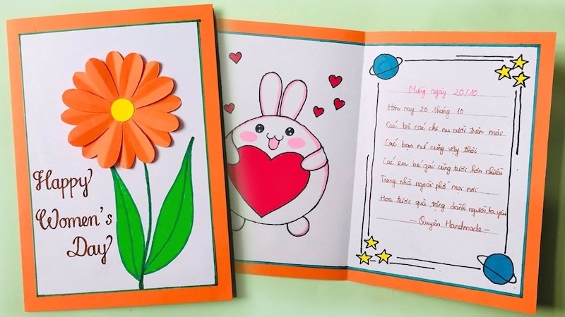 Mẫu thiệp hoa 20 tháng 10 xinh xắn đơn giản