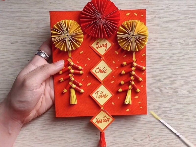 Mẫu thiệp tết 3D hoa lá nảy lộc mang thông điệp may mắn