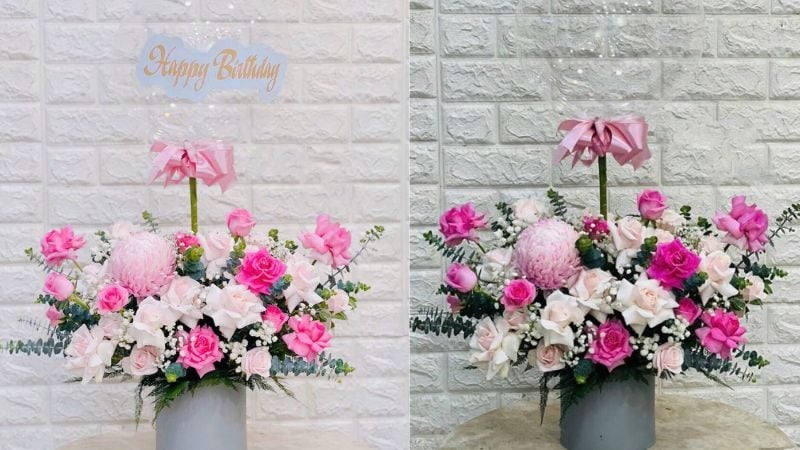 Hộp Hoa Bong Bóng Tone Hồng - HBB09