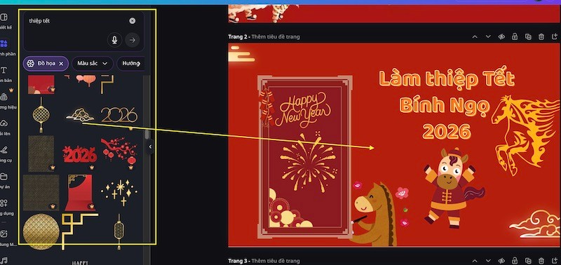 Tùy chỉnh thông tin và hình ảnh trên mẫu thiệp tết online