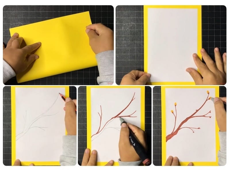 Công đoạn cắt giấy bìa để tạo khung cho tấm thiệp chúc mừng năm mới