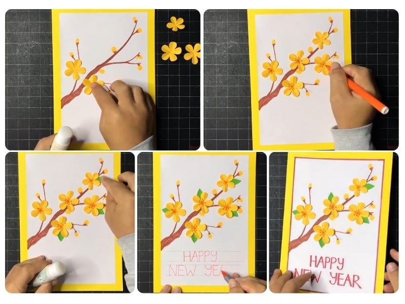 Sắp xếp các họa tiết trang trí thiệp tết sao cho hài hòa và bắt mắt