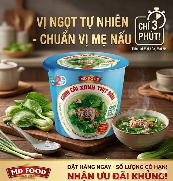Hop canh cai xanh thit bam say thang hoa MD Food vi ngot tu nhien chuan vi me nau chi trong 3 phut