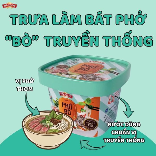 Bao bi hop Pho Bo say thang hoa MD Food chuan vi truyen thong cho bua trua van phong thom ngon