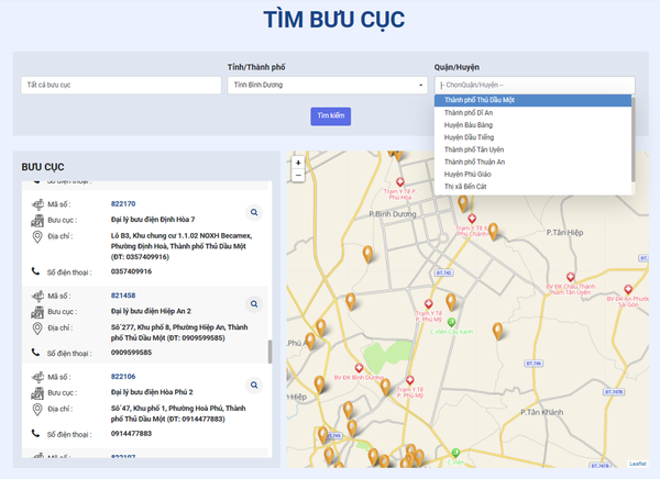 Tra cứu bưu điện Thủ Dầu Một