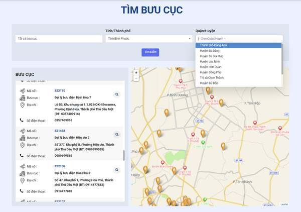 Tra cứu bưu điện Đồng Xoài