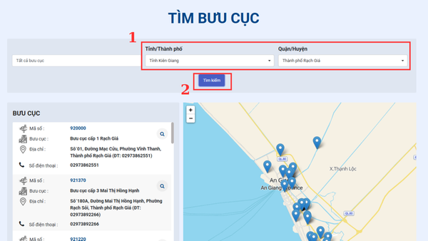 Tra cứu bưu điện Rạch Giá