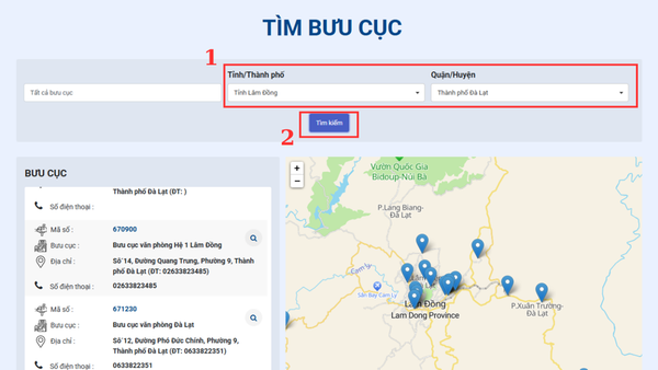 Tra cứu bưu điện Đà Lạt