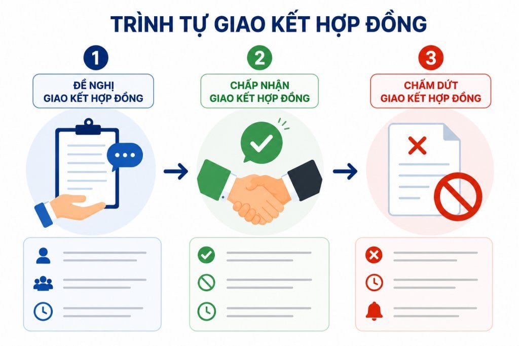 Trình tự giao kết hợp đồng gồm 3 bước