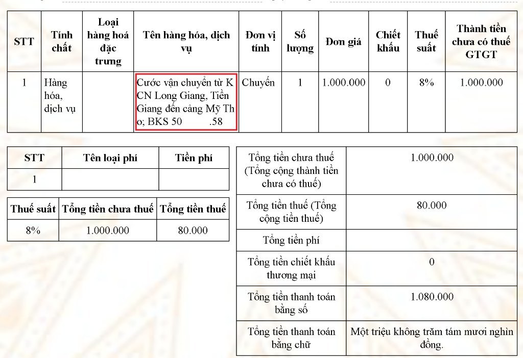 Mẫu hóa đơn vận chuyển 2