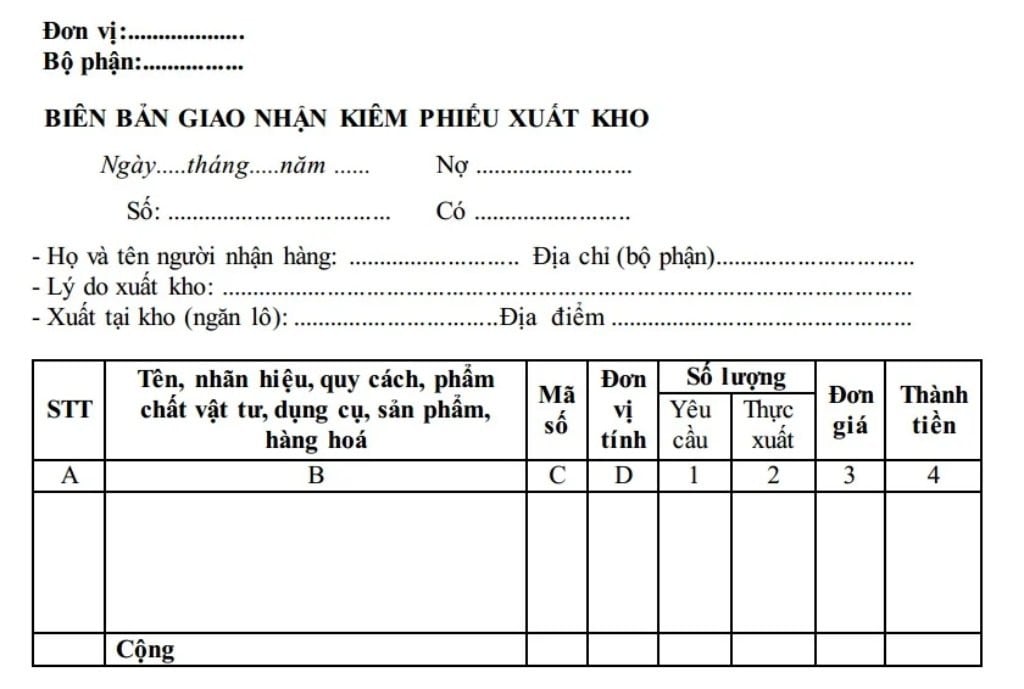 Phiếu xuất kho kiêm biên bản giao nhận hàng hóa
