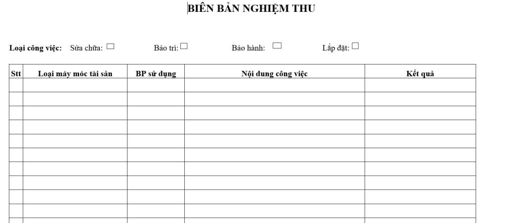 Mẫu biên bản nghiệm thu công trình chuẩn
