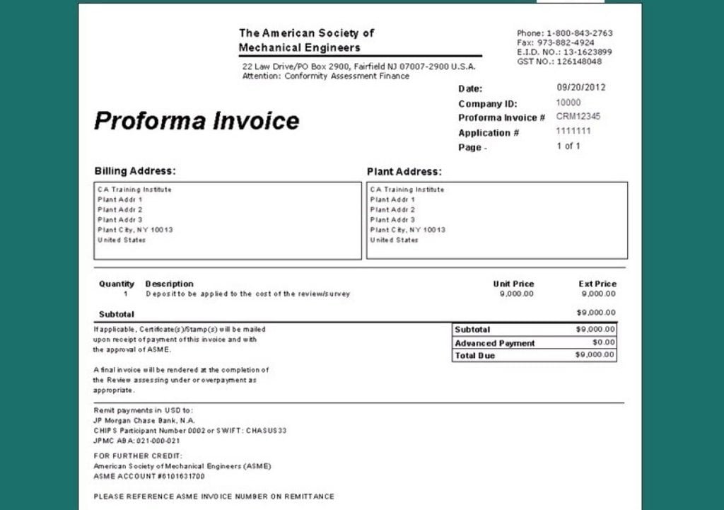 Proforma Invoice mẫu 2