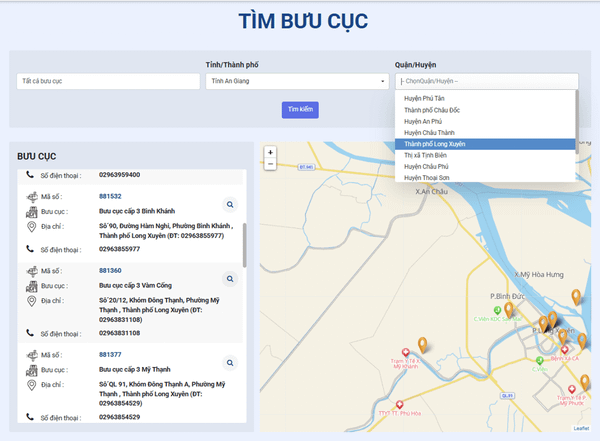 Tra cứu bưu điện long xuyên