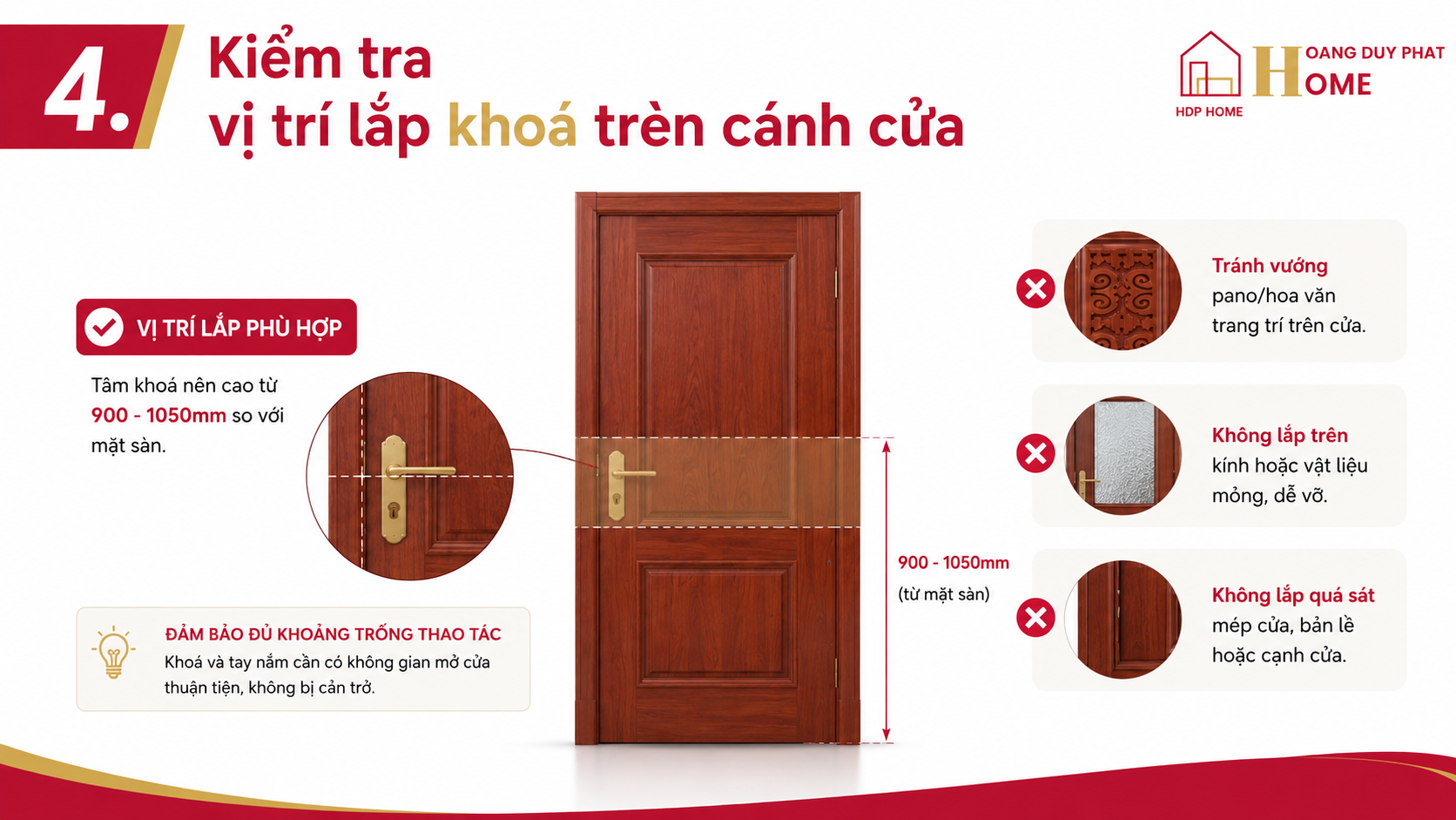 Kiểm tra vị trí lắp khoá trên cánh cửa