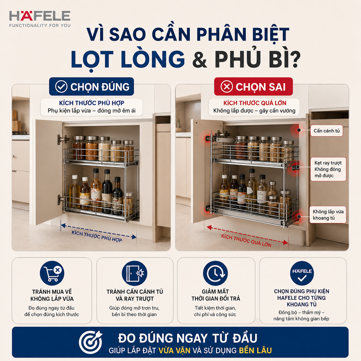Vì sao cần phân biệt kích thước lọt lòng và phủ bì khi chọn phụ kiện Hafele?