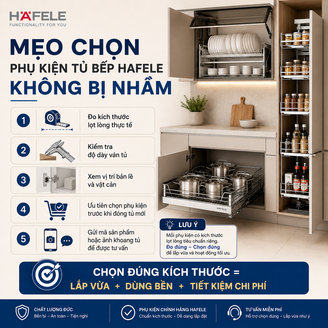 Mẹo chọn phụ kiện tủ bếp Hafele không bị nhầm kích thước