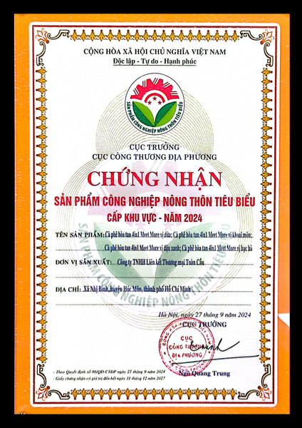 Chứng nhận Sản phẩm nông nghiệp tiêu biểu cấp khu vực năm 2024