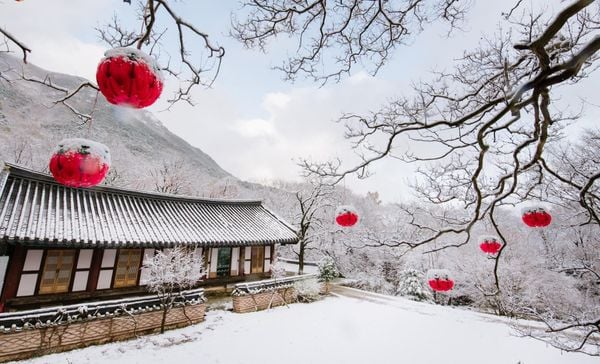 Khung cảnh tuyết trắng phủ kín mái chùa cổ vào mùa đông