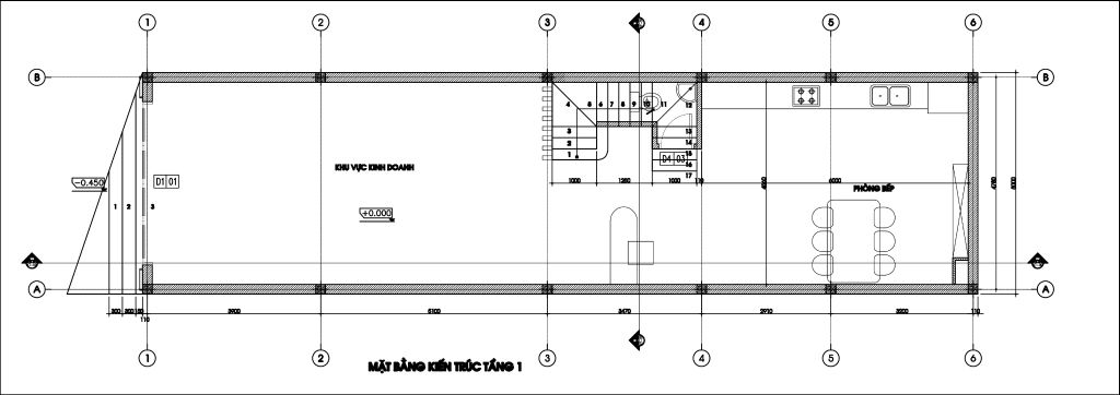 Thiết kế mặt bằng nhà phố tầng 1 kinh doanh