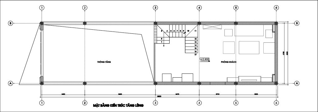 Thiết kế mặt bằng nhà phố phòng khách tầng lửng