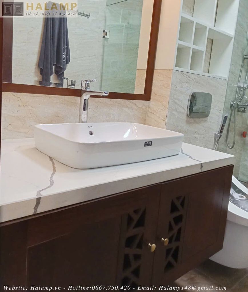 Hình ảnh thi công tủ lavabo gỗ Việt