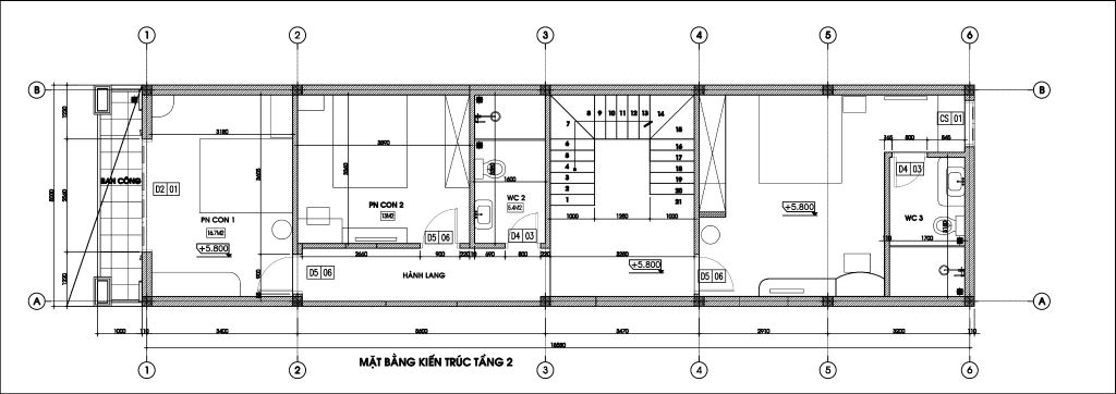 Thiết kế mặt bằng nhà phố phòng ngủ tầng 2
