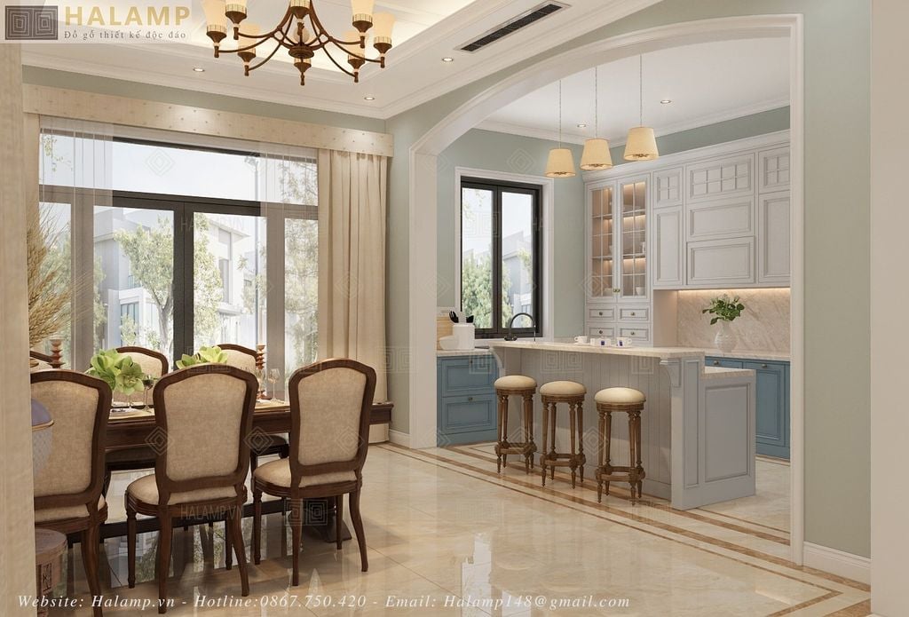 Thiết kế nội thất biệt thự Hado charm villas phong cách tân cổ điển nhẹ nhàng