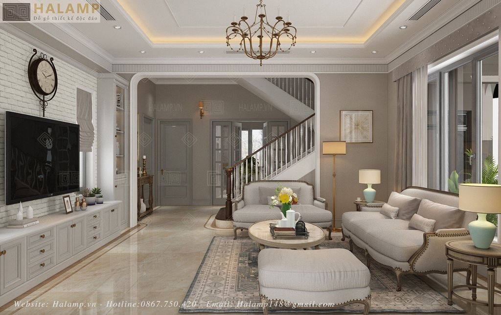 Thiết kế nội thất biệt thự Xanh villas phong cách tân cổ điển nhẹ nhàng